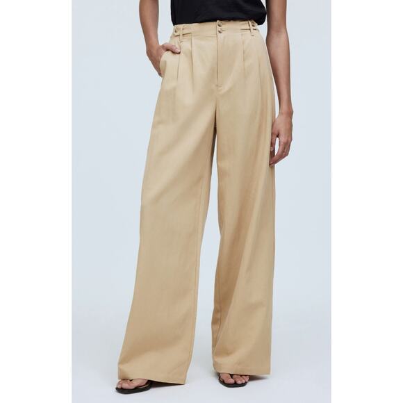 Madewell Harlow Wide-Leg Trouser WMNS 4 Cream Twill Pleated High Rise Pant NG521 - Picture 1 of 11